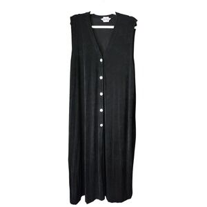 Stonebridge Slinky Maxi Midi Dress Button Front  Size XL Black Sleeveless Liquid